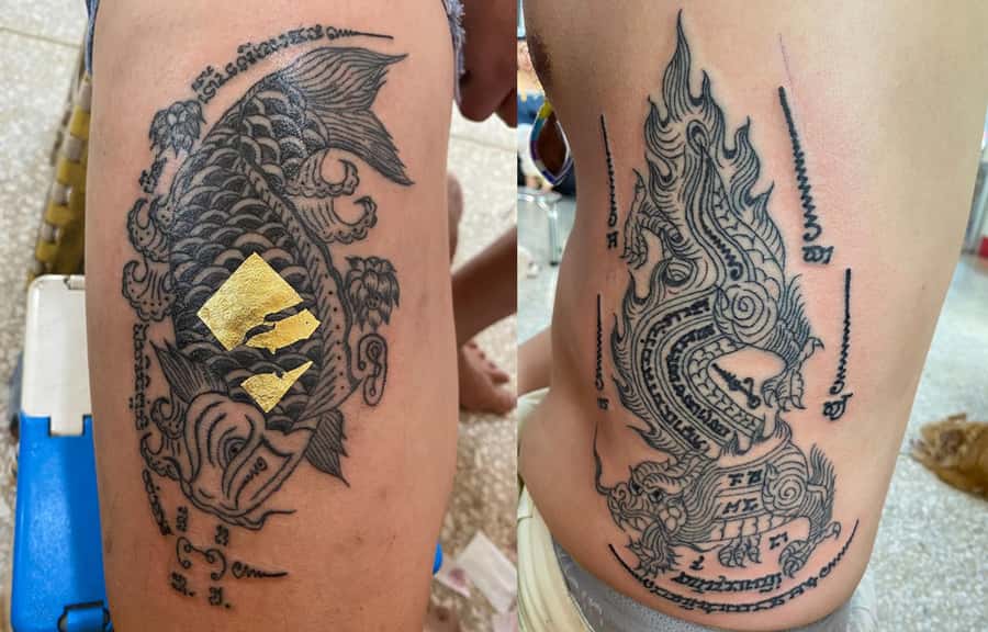 Bangkok: Hand Poked Thai Tattoo Guide at Wat Bang Phra - The hand-poked tattoo session
