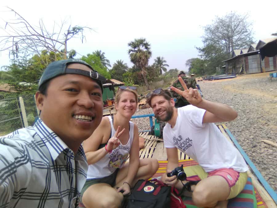 Battambang family tuktuk tour BambooTrain/Wat Banan/Bat cave - Riding the Bamboo Train on one shared track