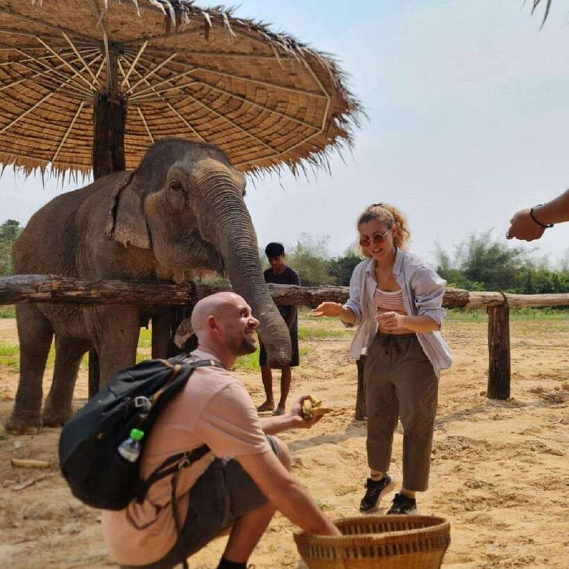 Cambodia Elephant Sanctuary and Banteay Srey Temple Tour - Preparing food for elephants at a small Cambodian sanctuary