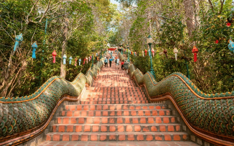 Chiang Mai: Doi Suthep Temple and Waterfall by Songtaew Trio - The climb to Wat Phra That Doi Suthep