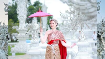 Photos of traditional Thai costumes,White Temple