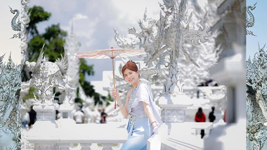 Chiang Rai:Photos of traditional Thai costumes,White Temple - What you receive after the two-hour session
