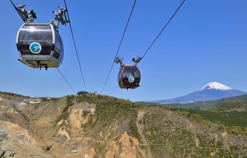 Mt Fuji Hakone/Enoshima Tour:Optional Ropeway/Lake Ashi Boat - Riding the Hakone Ropeway above volcanic ground