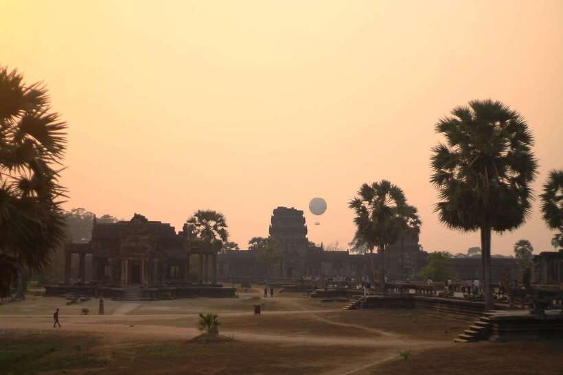 Ticket for Angkor Balloon Ride. - A tethered balloon with Angkor Wat nearby